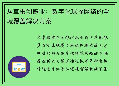 从草根到职业：数字化球探网络的全域覆盖解决方案