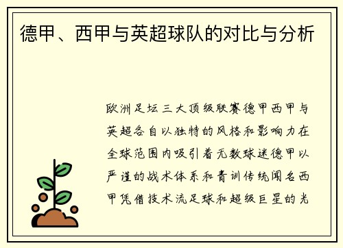 德甲、西甲与英超球队的对比与分析