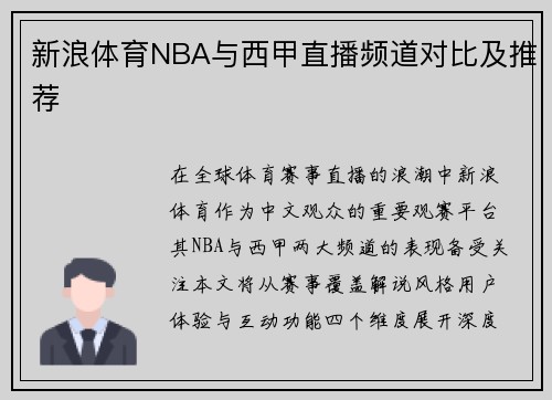 新浪体育NBA与西甲直播频道对比及推荐